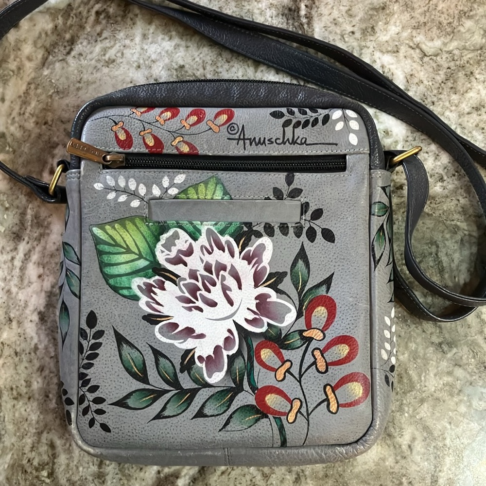 Anuschka Crossbody Messenger Garden Of Eden Gray Floral